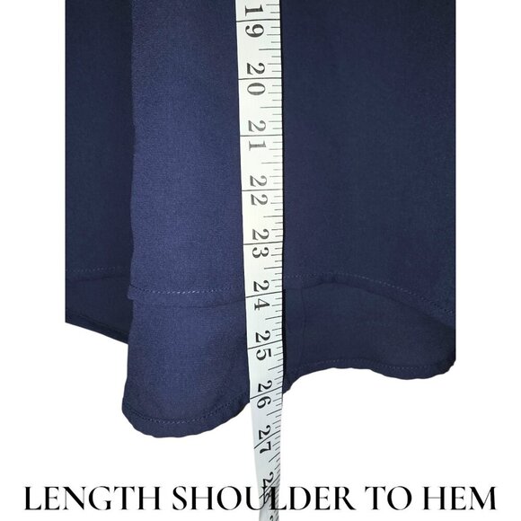 Lily White Blouse Size Medium Navy Blue Chiffon V Neck Dark Fairy Sheer Pocket - Picture 4 of 9